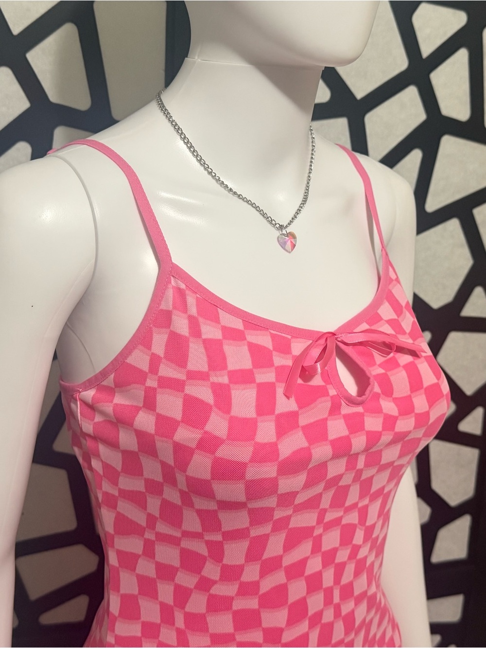 Pink Checkered Keyhole Dress - Forever 21 - Small